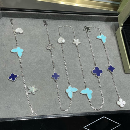 [Vicky]LUCKY CLOVER SILVER 11 MOTIF NECKLACE