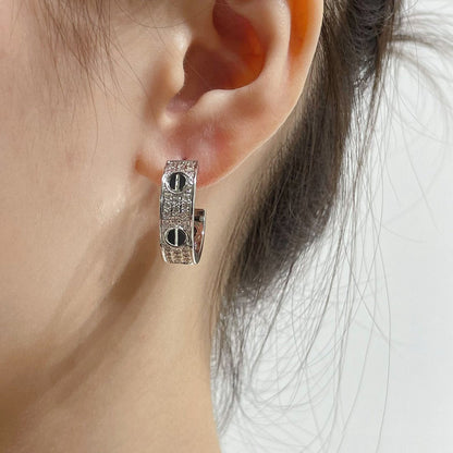 [Vicky]LOVE CERAMIC DIAMOND PAVED SILVER EARRINGS