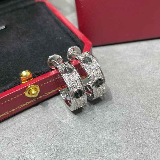 [Vicky]LOVE CERAMIC DIAMOND PAVED SILVER EARRINGS