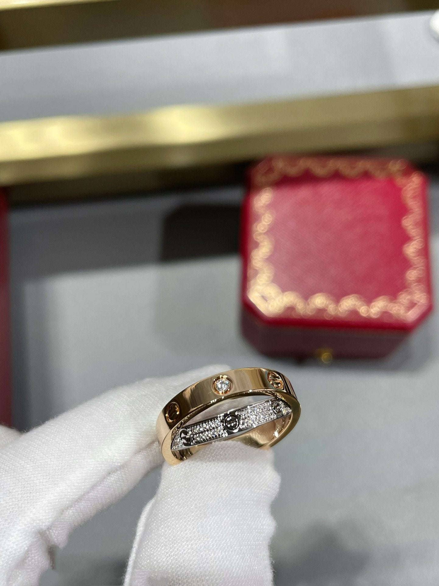 [Vicky]LOVE PINK GOLD SILVER DIAMOND DOUBLE RING