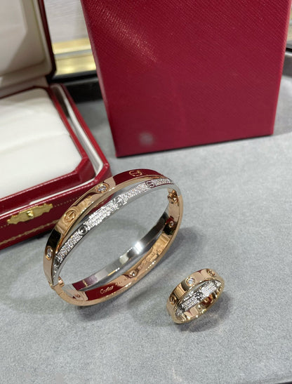 [Vicky]LOVE PINK GOLD SILVER DIAMOND DOUBLE RING