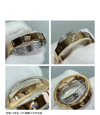 [Vicky]LOVE PINK GOLD SILVER DIAMOND DOUBLE RING