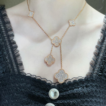 [Vicky]CLOVER 6 MOTIF DIAMOND PAVED NECKLACE