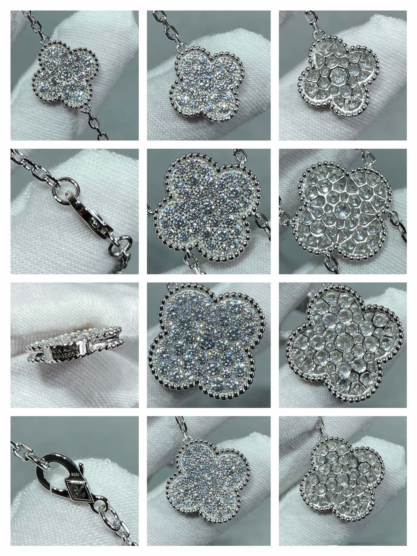 [Vicky]CLOVER 6 MOTIF DIAMOND PAVED NECKLACE