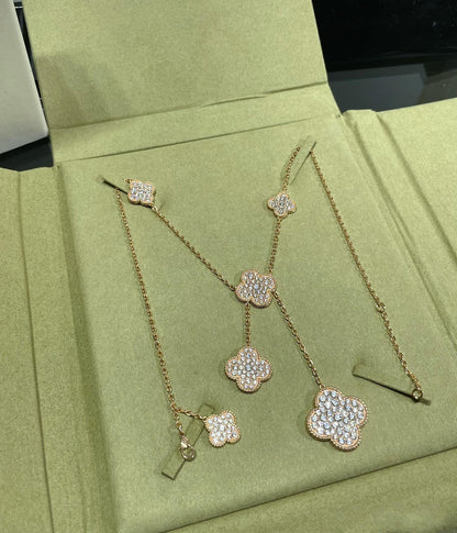 [Vicky]CLOVER 6 MOTIF DIAMOND PAVED NECKLACE