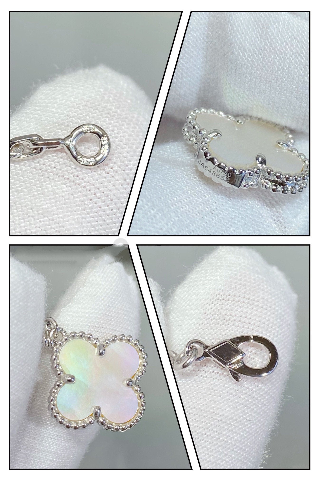 [Vicky]CLOVER 5 MOTIF WHITE MOP SILVER BRACELET