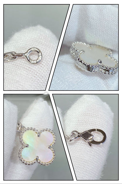 [Vicky]CLOVER 5 MOTIF WHITE MOP SILVER BRACELET