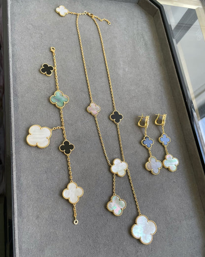 [Vicky]CLOVER 3 MOTIF MOP ONYX DARK MOP PINK GOLD EARRINGS