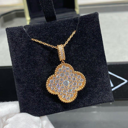[Vicky]CLOVER 25MM LARGE PEDANT DIAMOND PAVED LONG NECKLACE