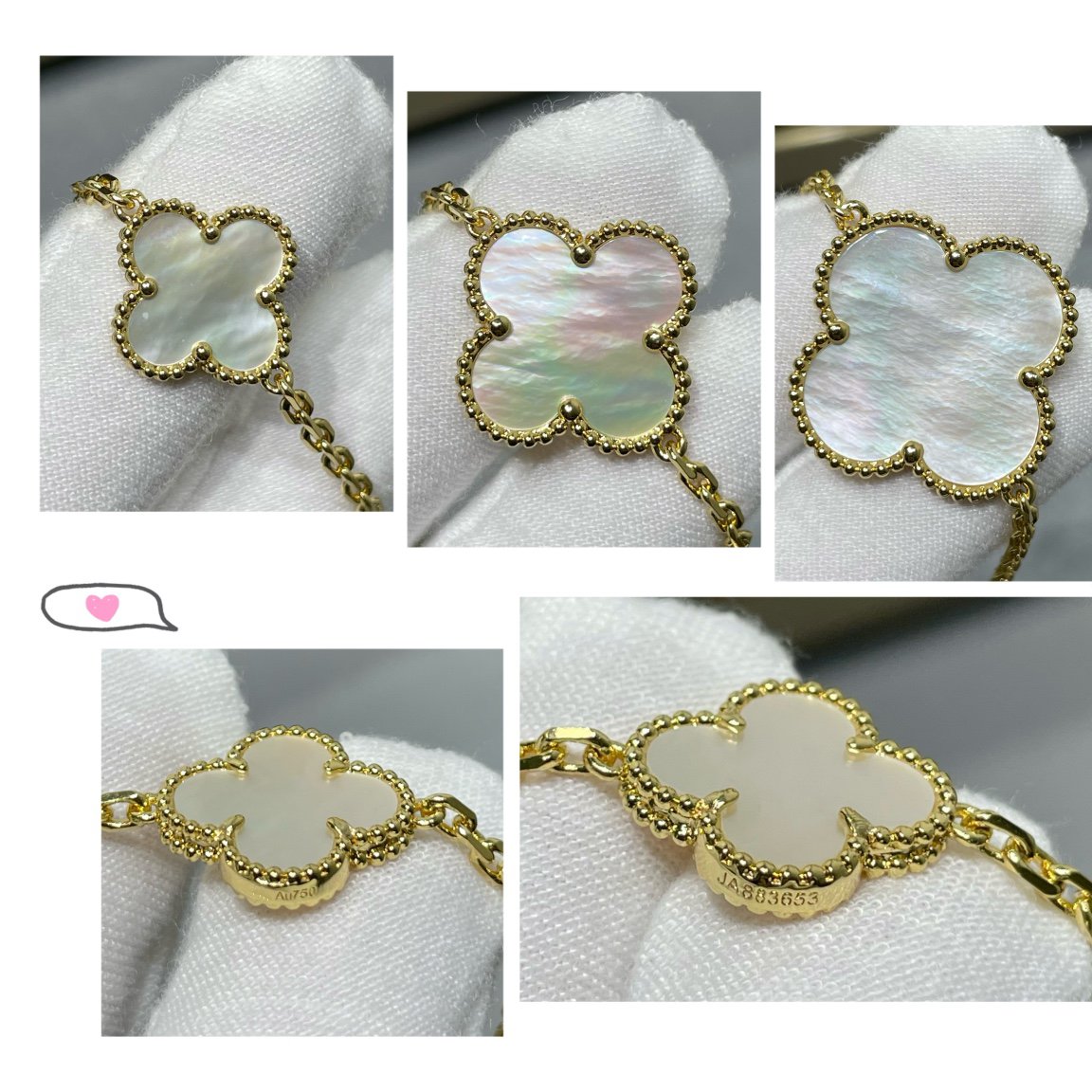[Vicky]CLOVER 16 MOTIF WHITE MOP GOLD NECKLACE