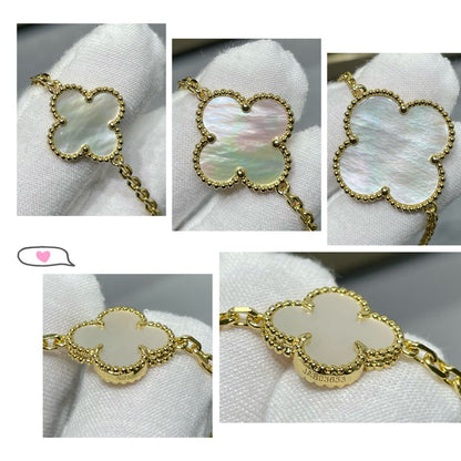 [Vicky]CLOVER 16 MOTIF WHITE MOP GOLD NECKLACE