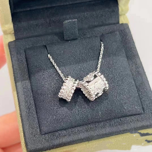 [Vicky]PERLEE DOUBLE PENDANT SILVER DIAMOND NECKLACE
