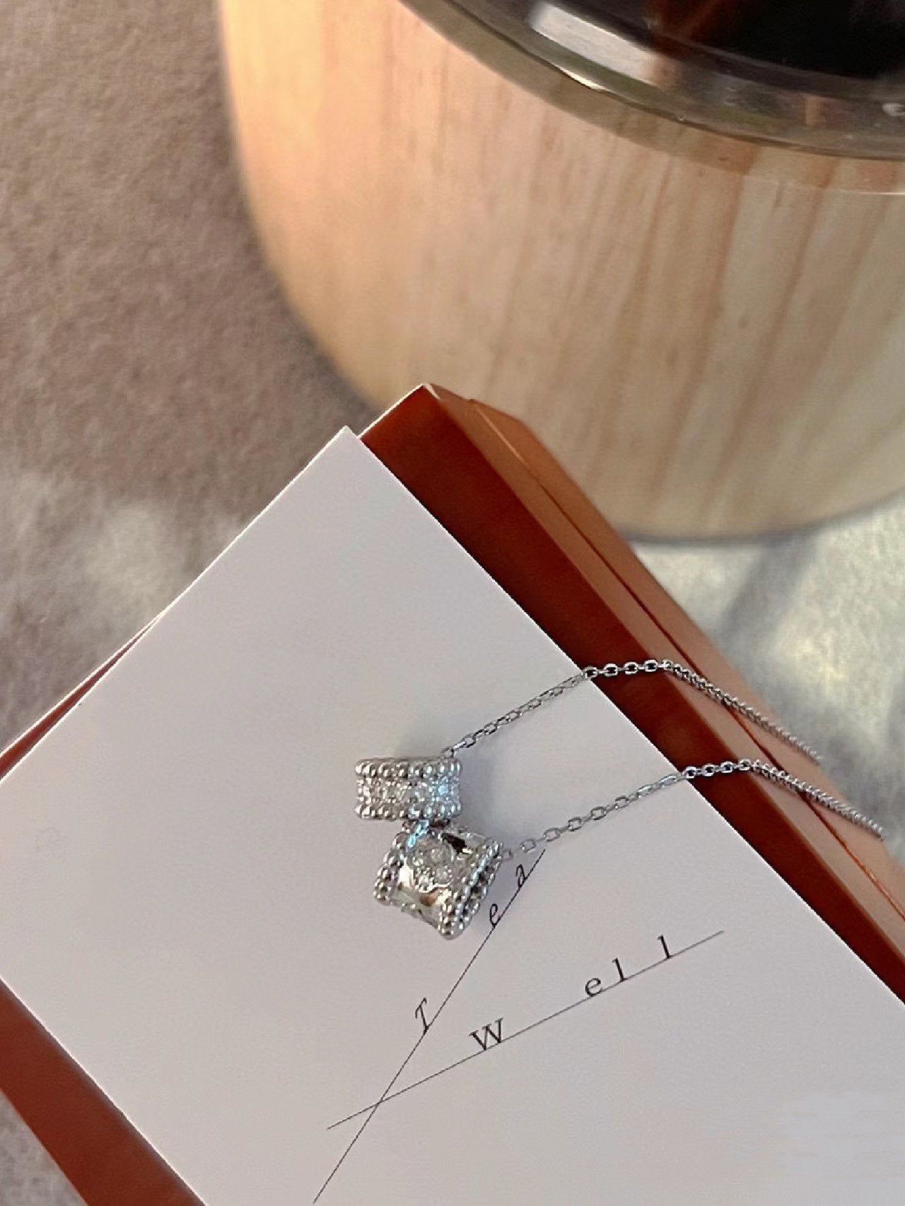 [Vicky]PERLEE DOUBLE PENDANT SILVER DIAMOND NECKLACE