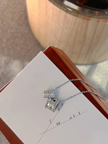 [Vicky]PERLEE DOUBLE PENDANT SILVER DIAMOND NECKLACE