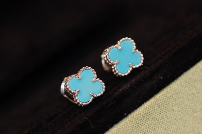 [Vicky]CLOVER MINI TURQUOISE SILVER STUD EARRINGS