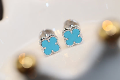 [Vicky]CLOVER MINI TURQUOISE SILVER STUD EARRINGS