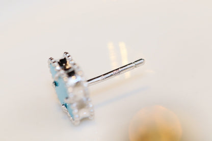 [Vicky]CLOVER MINI TURQUOISE SILVER STUD EARRINGS