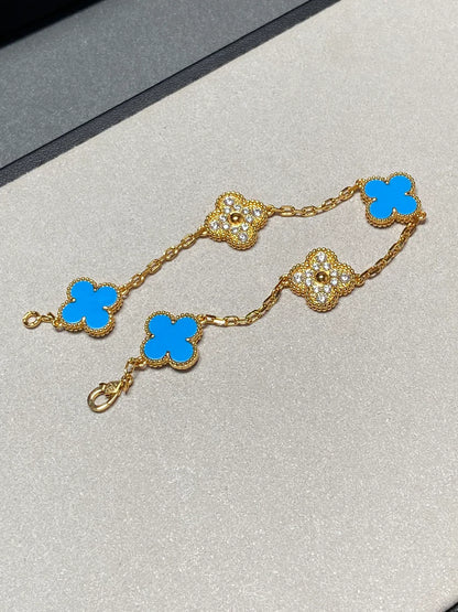 [Vicky] CLOVER 5 MOTIF BLUE AGATE BRACELET COLLECTION