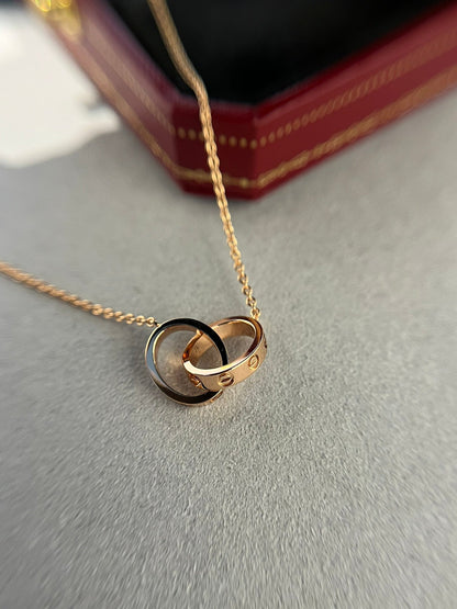 [Vicky]LOVE NECKLACE DOUBLE RING PINK GOLD