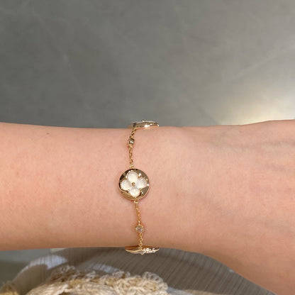 [Vicky]STAR AND SUN 4 MOTIF WHITE MOP PINK GOLD BRACELET