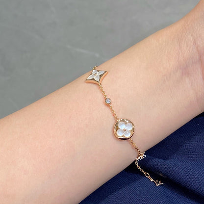 [Vicky]STAR AND SUN 4 MOTIF WHITE MOP PINK GOLD BRACELET