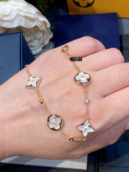 [Vicky]STAR AND SUN 4 MOTIF WHITE MOP PINK GOLD BRACELET