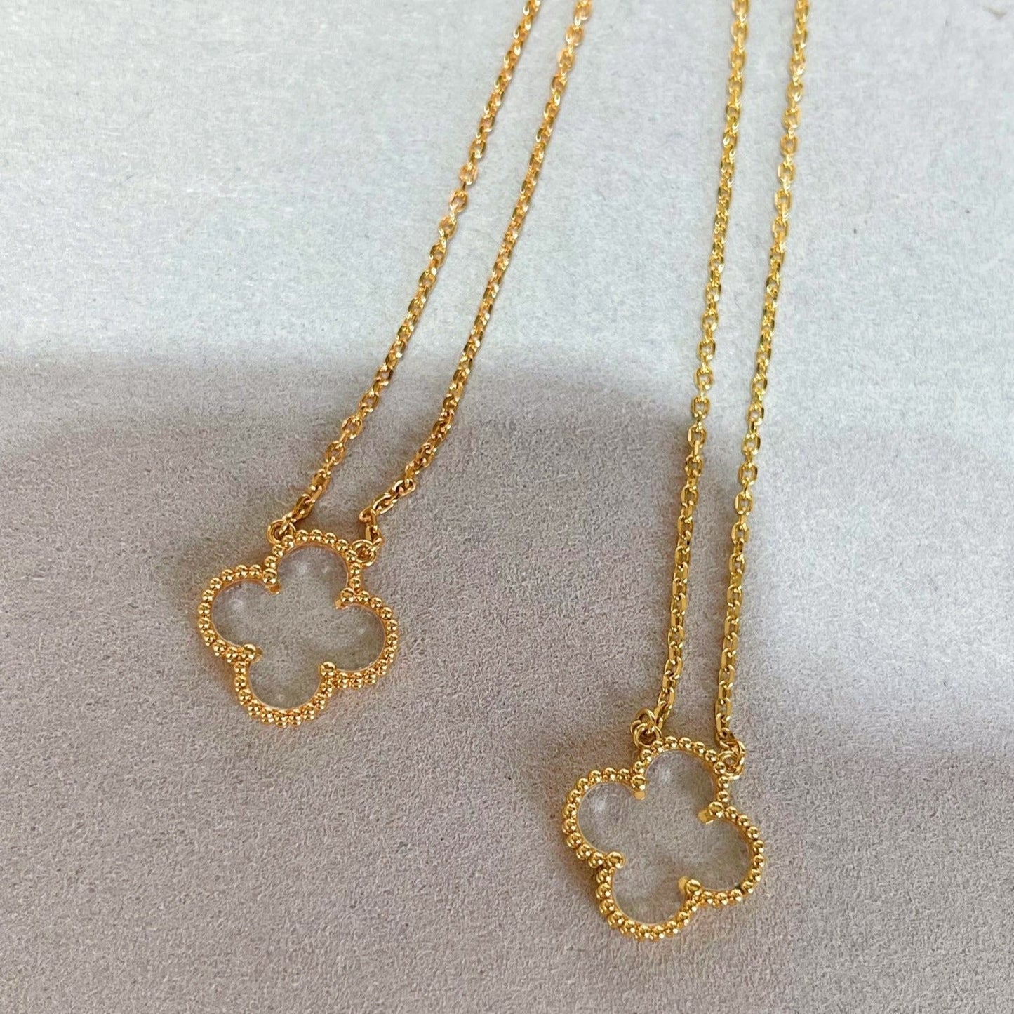[Vicky]CLOVER ROCK CRYSTAL ROSE GOLD NECKLACE