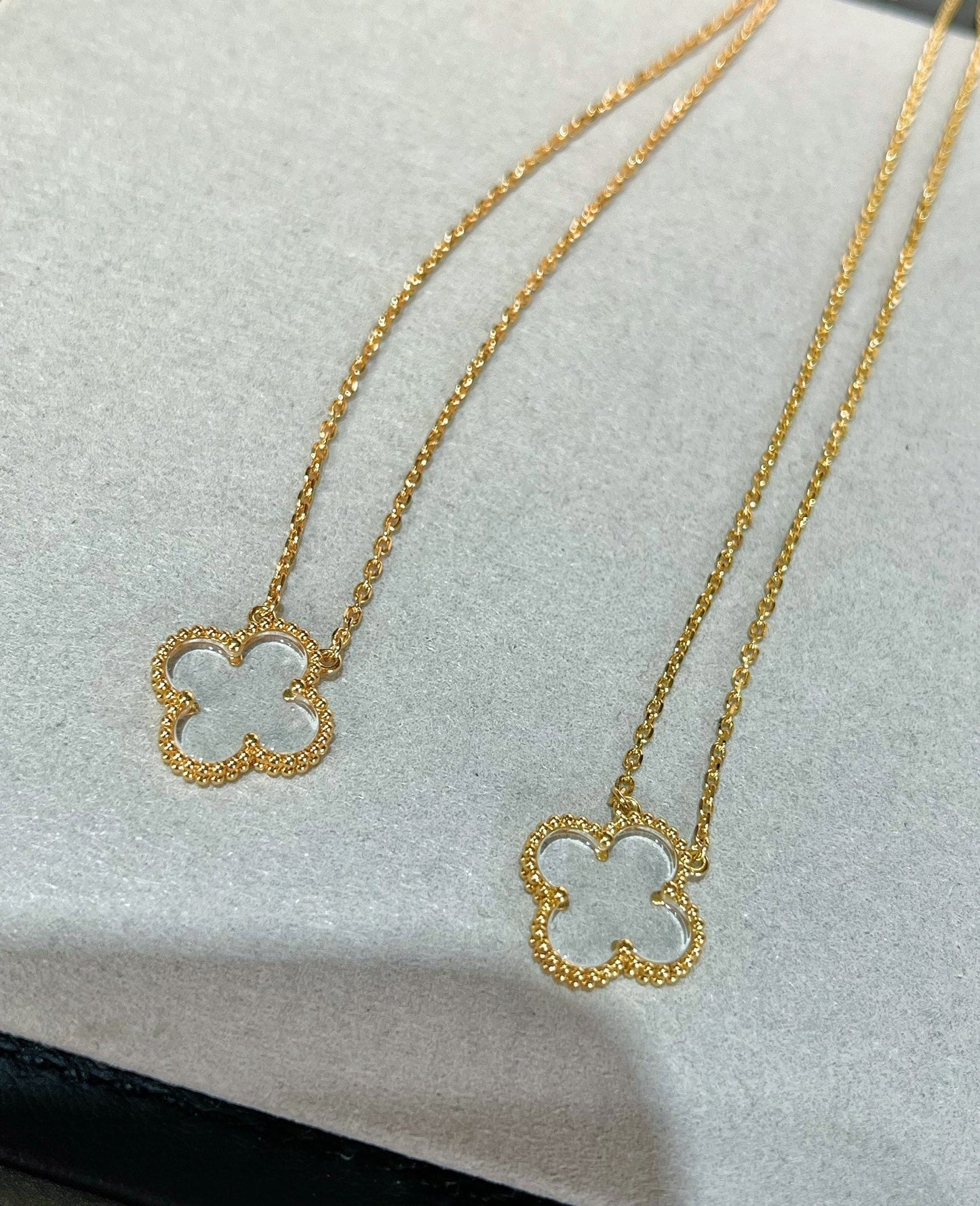 [Vicky]CLOVER ROCK CRYSTAL ROSE GOLD NECKLACE