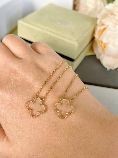 [Vicky]CLOVER ROCK CRYSTAL ROSE GOLD NECKLACE