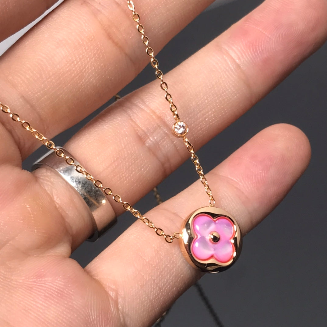 [Vicky]COLOR BLOSSOM PINK MOP SUN GOLD NECKLACE
