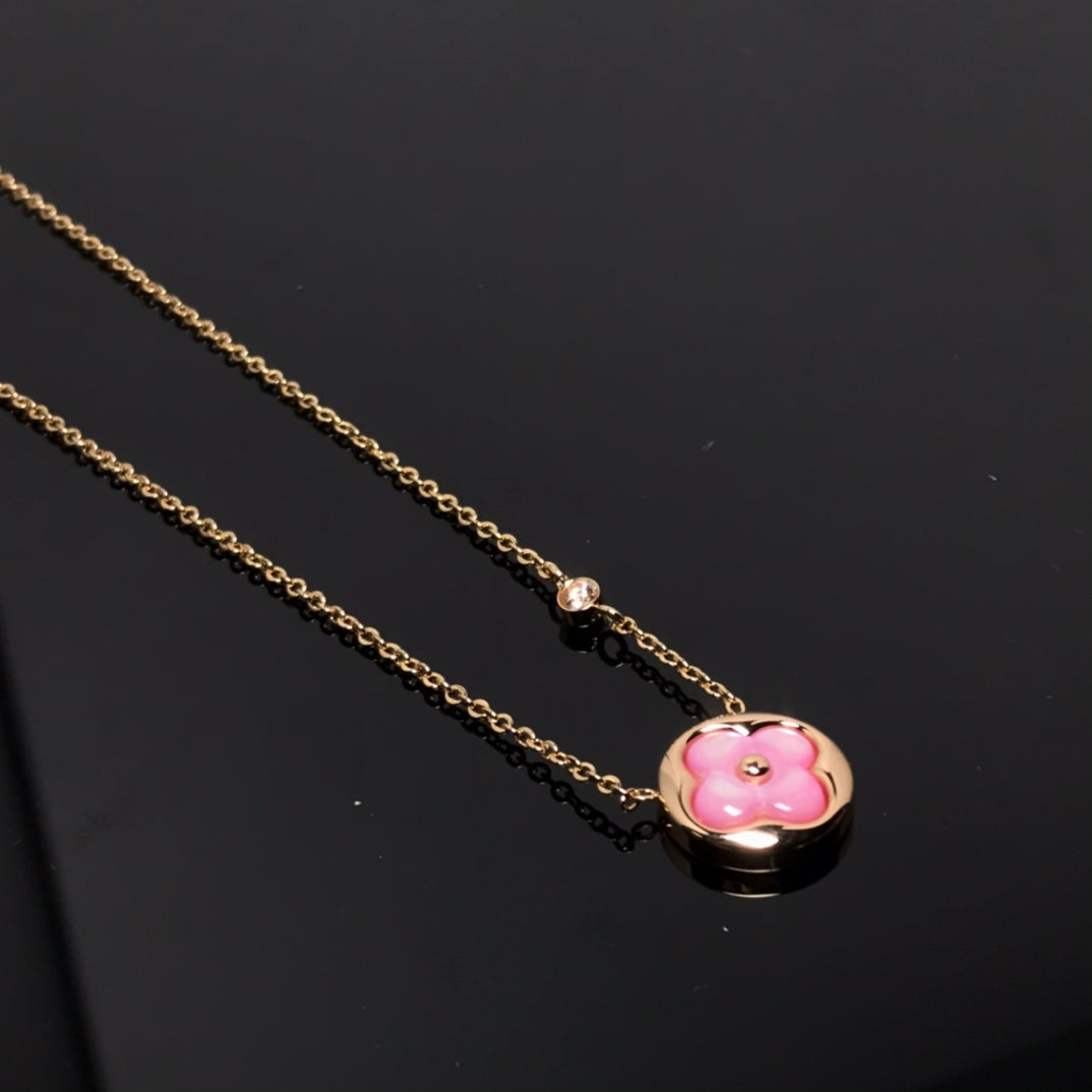 [Vicky]COLOR BLOSSOM PINK MOP SUN GOLD NECKLACE