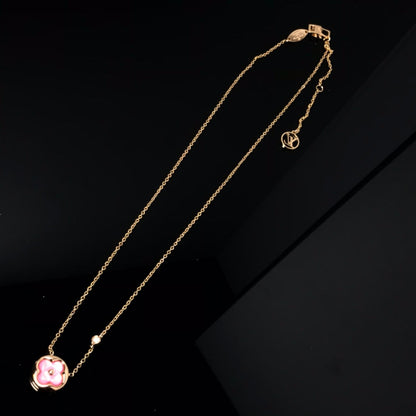 [Vicky]COLOR BLOSSOM PINK MOP SUN GOLD NECKLACE