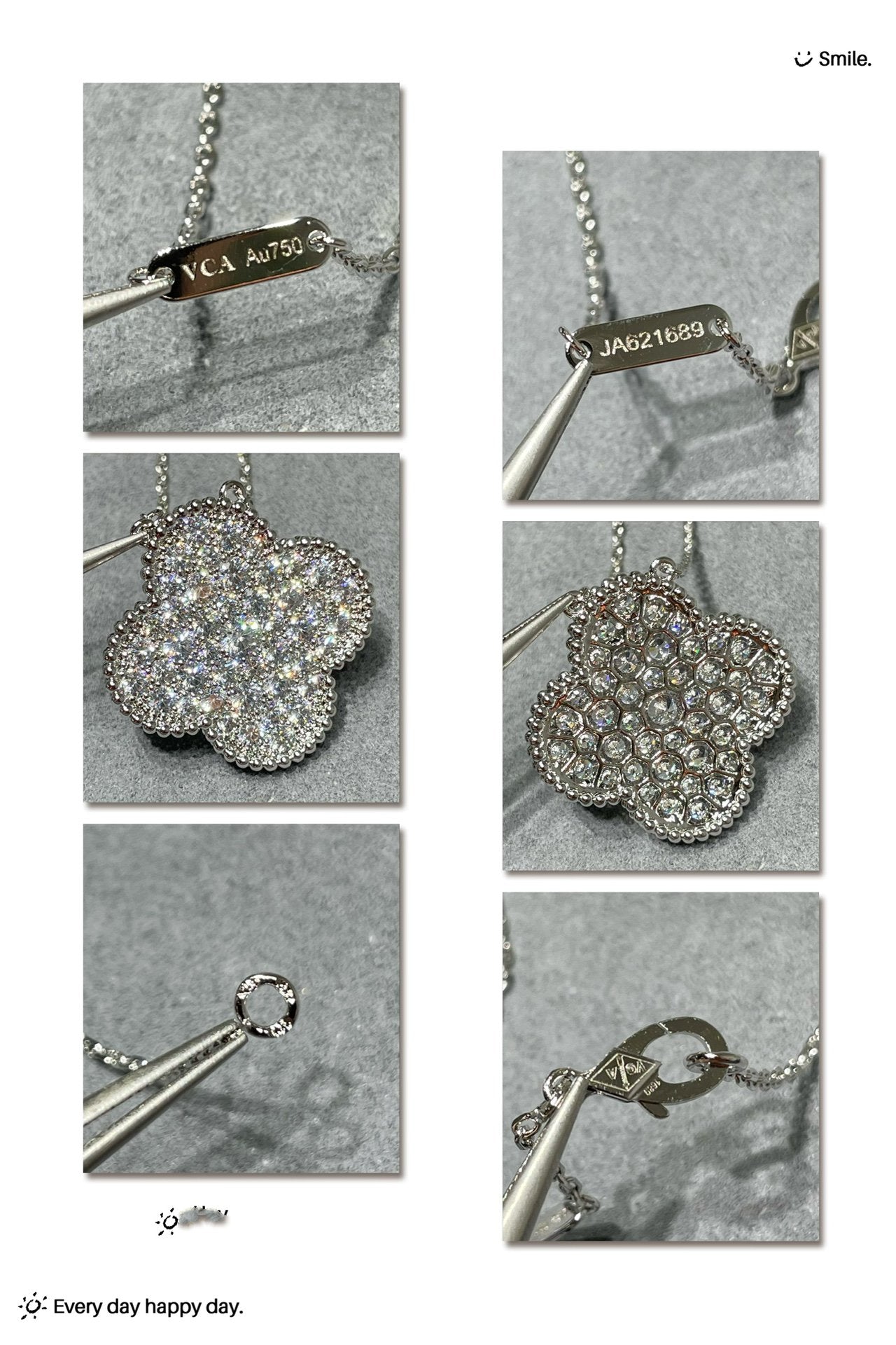 [Vicky]CLOVER 25MM LARGE PENDANT DIAMOND PAVED SILVER NECKLACE