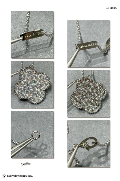 [Vicky]CLOVER 25MM LARGE PENDANT DIAMOND PAVED SILVER NECKLACE