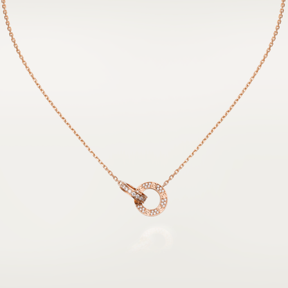 [Vicky]LOVE 7.6MM NECKLACE ROSE GOLD AND SILVER  FULL DIAMOND