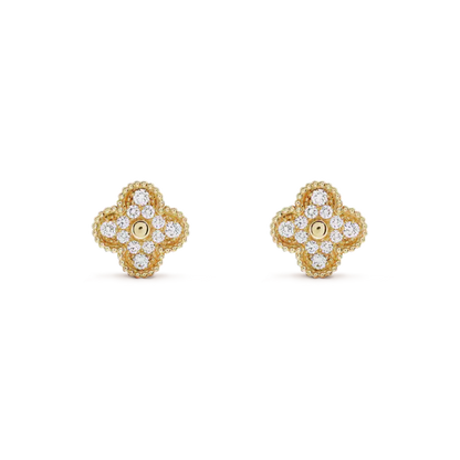 [Vicky]CLOVER MEDIUM 1 MOTIFS FUll DIAMOND EARRINGS