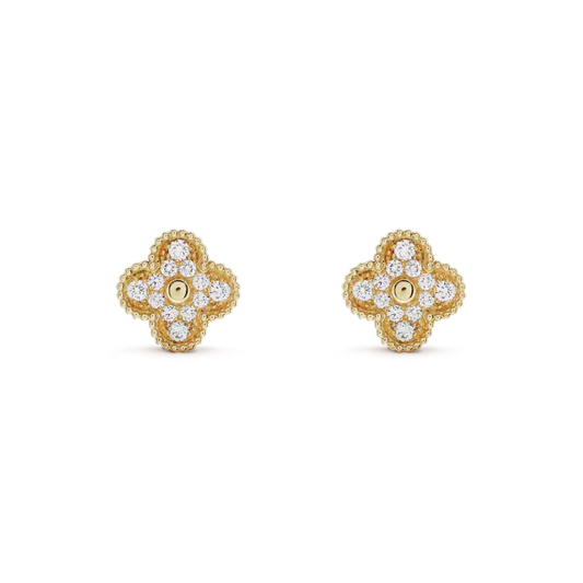 [Vicky]CLOVER MEDIUM 1 MOTIFS FUll DIAMOND EARRINGS