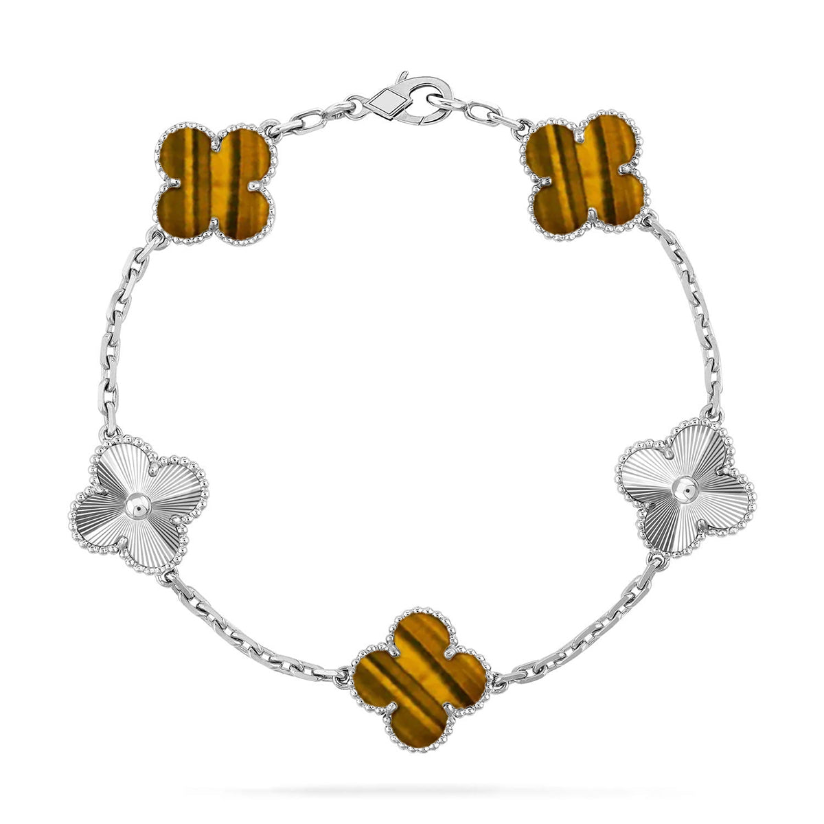 [Vicky] CLOVER 5 MOTIFS TIGER EYE BRACELET COLLECTION