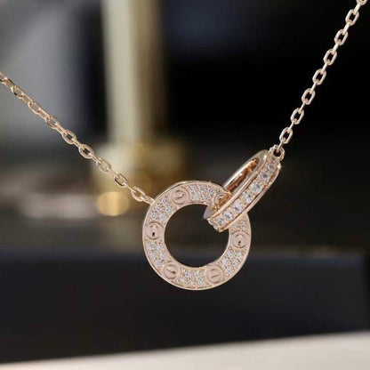 [Vicky]LOVE 7.6MM NECKLACE ROSE GOLD AND SILVER  FULL DIAMOND