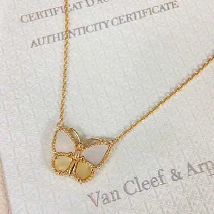 [Vicky]NEW ROSE GOLD WHITE MOTHER OF PEARL BUTTERFLY NECKLACE