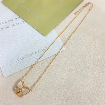 [Vicky]NEW ROSE GOLD WHITE MOTHER OF PEARL BUTTERFLY NECKLACE