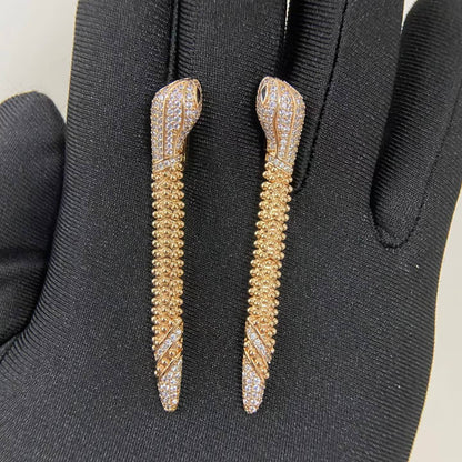 [Vicky]DIAMOND-SET DEW DROP SERPENT SERIES SNAKE CLIP EARRINGS