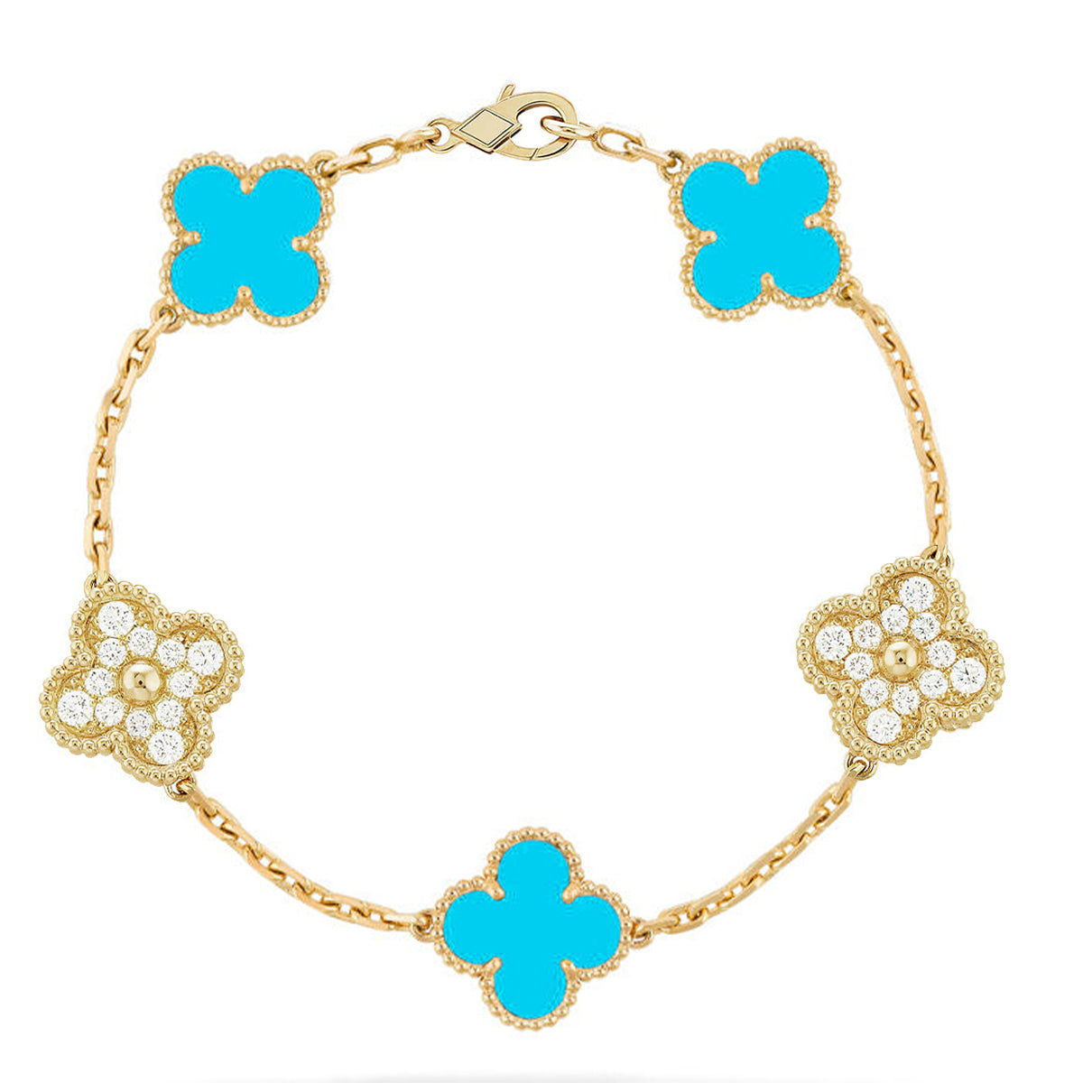 [Vicky] CLOVER 5 MOTIF TURQUOISE BRACELET COLLECTION