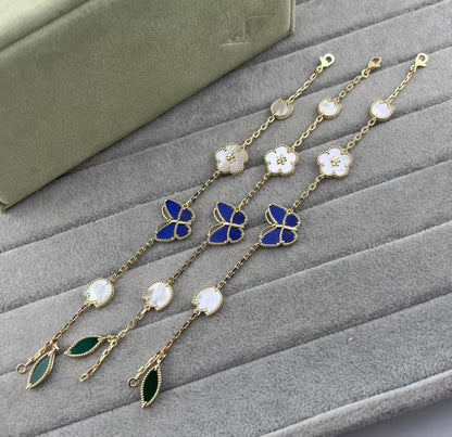 [Vicky Jewelry ]LUCKY SPRING GOLD BLUESTONE WHITE MOTHER-OF-PEARL BRACELET