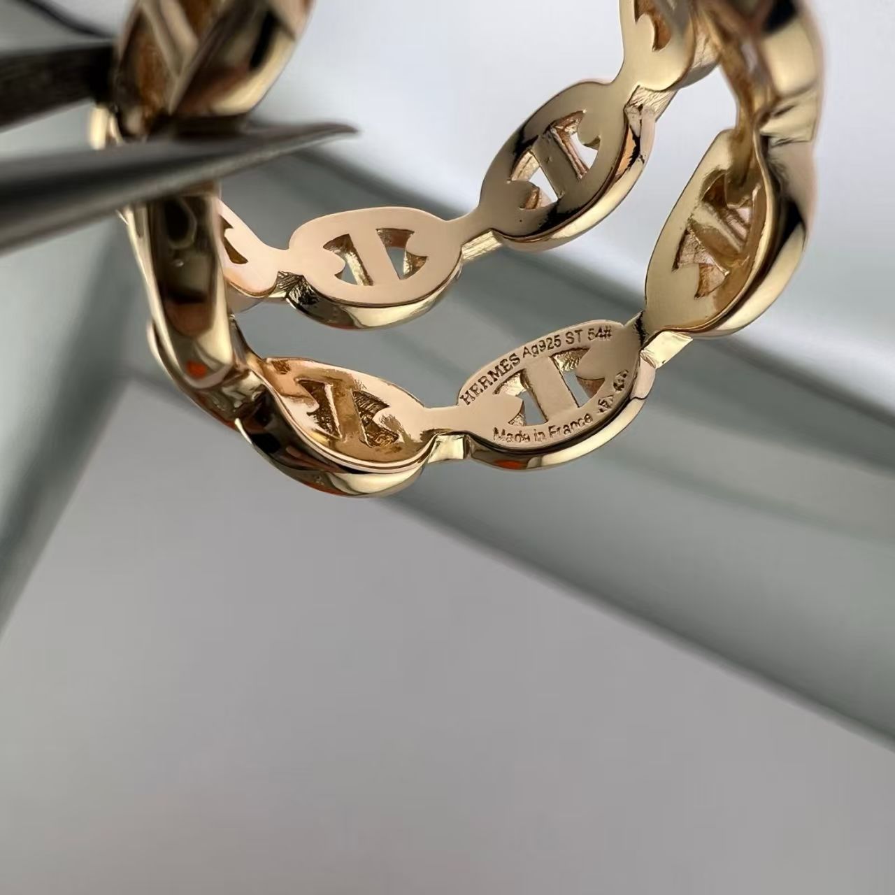 [Vicky]GLOSSY FINISH SQUARE COMBINATION DOUBLE-LAYER PIG NOSE RING