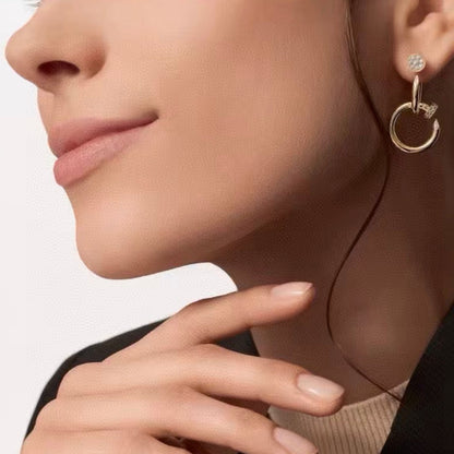 [Vicky]NAIL COLLECTION DIAMOND SET DOUBLE HOOP EARRINGS