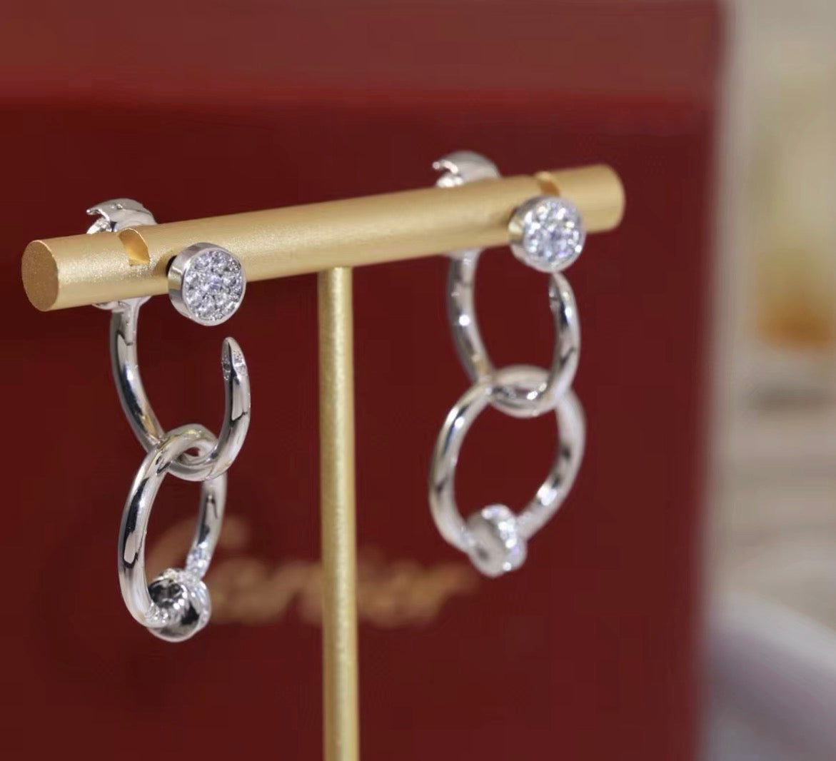 [Vicky]NAIL COLLECTION DIAMOND SET DOUBLE HOOP EARRINGS