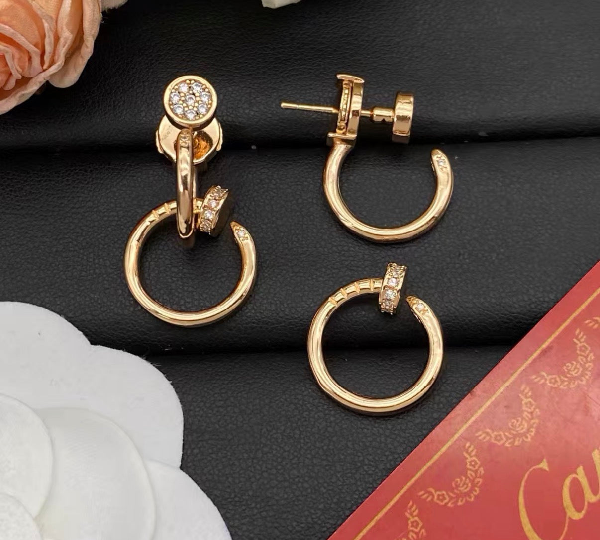 [Vicky]NAIL COLLECTION DIAMOND SET DOUBLE HOOP EARRINGS