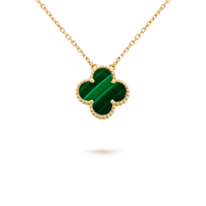 [Vicky]CLOVER 15MM MALACHITE SINGLE FLOWER  NECKLACE