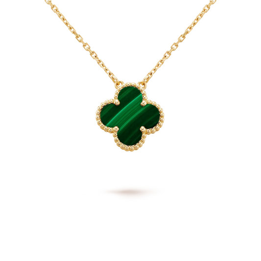 [Vicky]CLOVER 15MM MALACHITE SINGLE FLOWER  NECKLACE